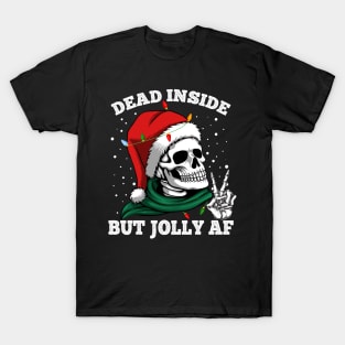 Dead Inside But Jolly Af Skull Santa Skeleton T-Shirt